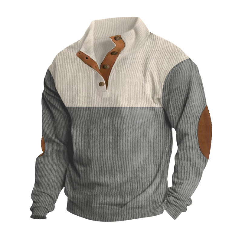 Casual Button Stand-collar Long Sleeve Pullover Sweatshirt Men DealSniper.net Grey L