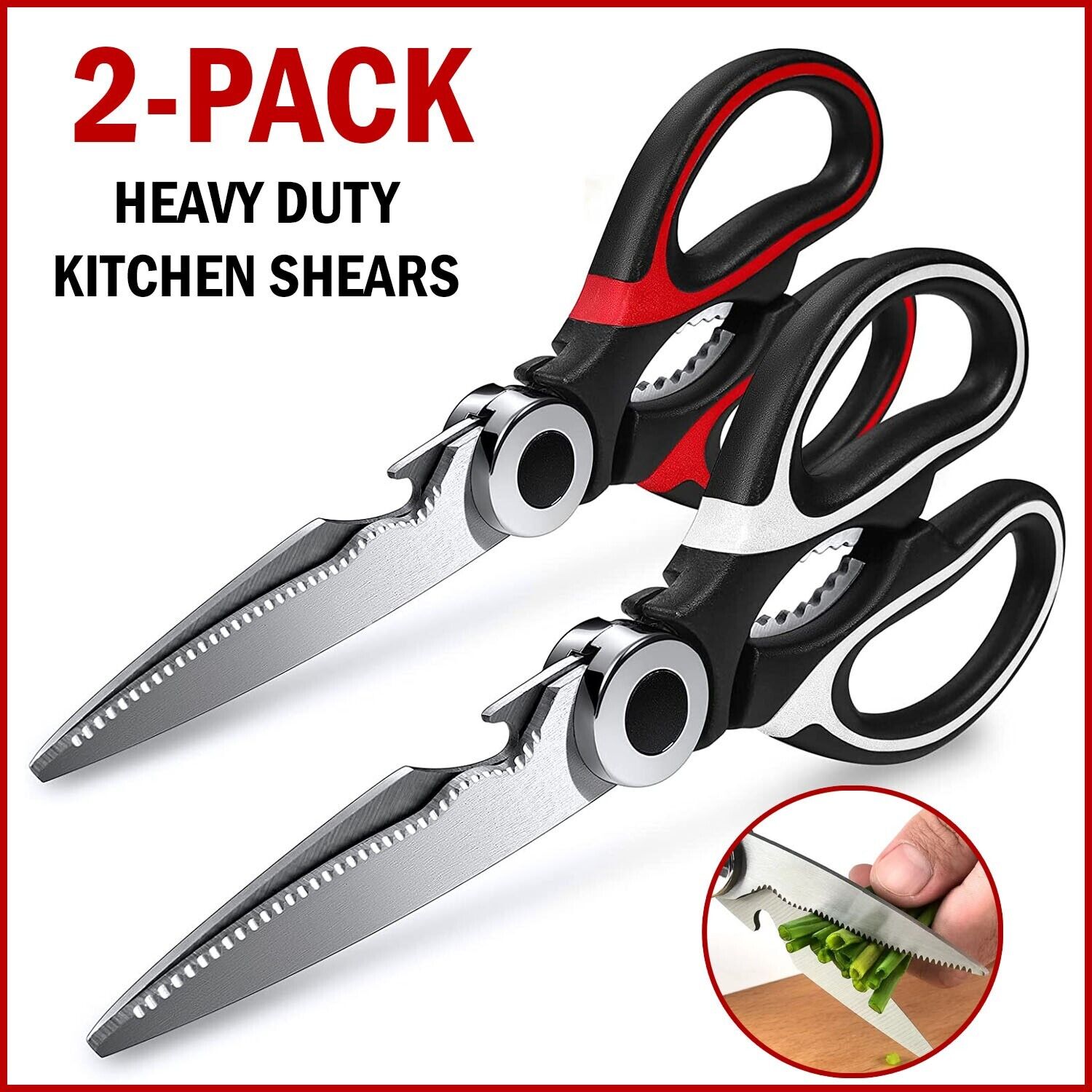 Kitchen Shears Scissors Heavy Duty Cooking Food Meat Chicken Utility Kitchen DealSniper.net Red