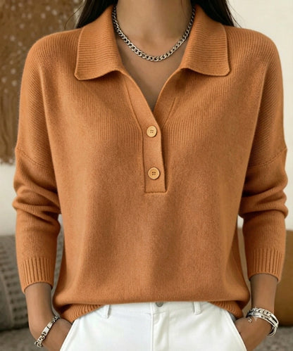 Women 's Polo Collar Knit Sweater Half Button V Neck Solid Color Women Gym From House Coffee 2XL