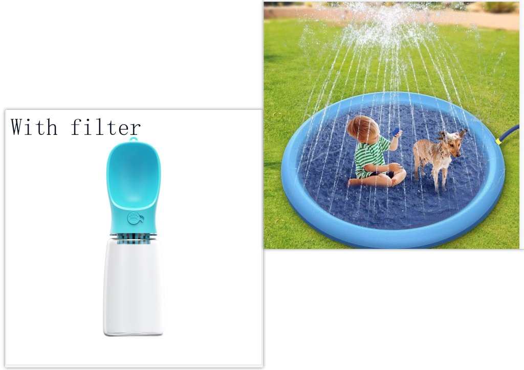 Non-Slip Splash Pad For Kids And Pet Dog Pool Summer Outdoor Pets dealsniper-net Blue PAD150cm and Bottle 550ml