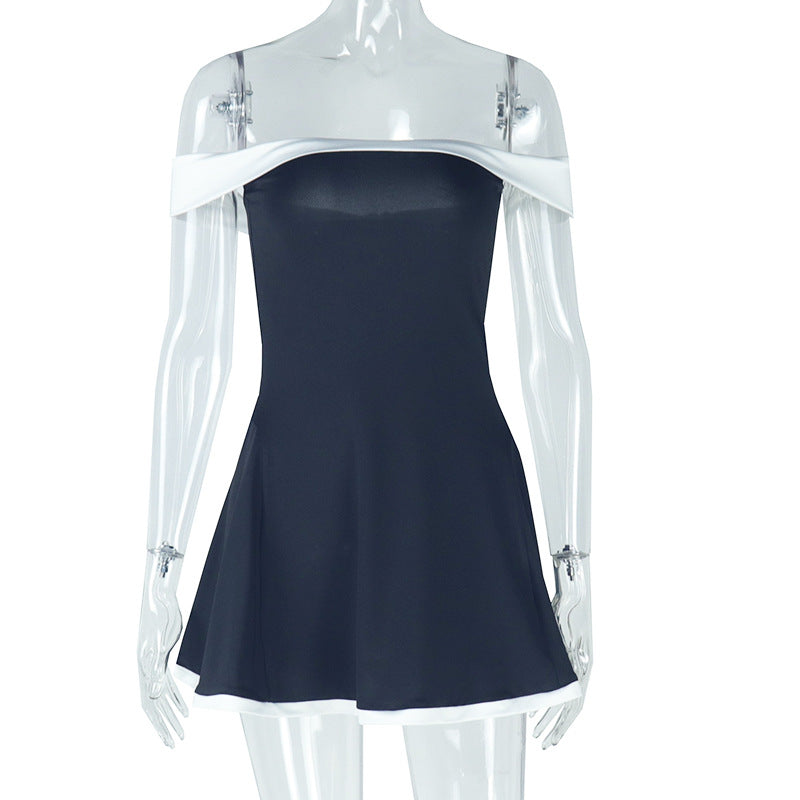 Women's Black And White Patchwork Summer Dress Women Gym From House Black L