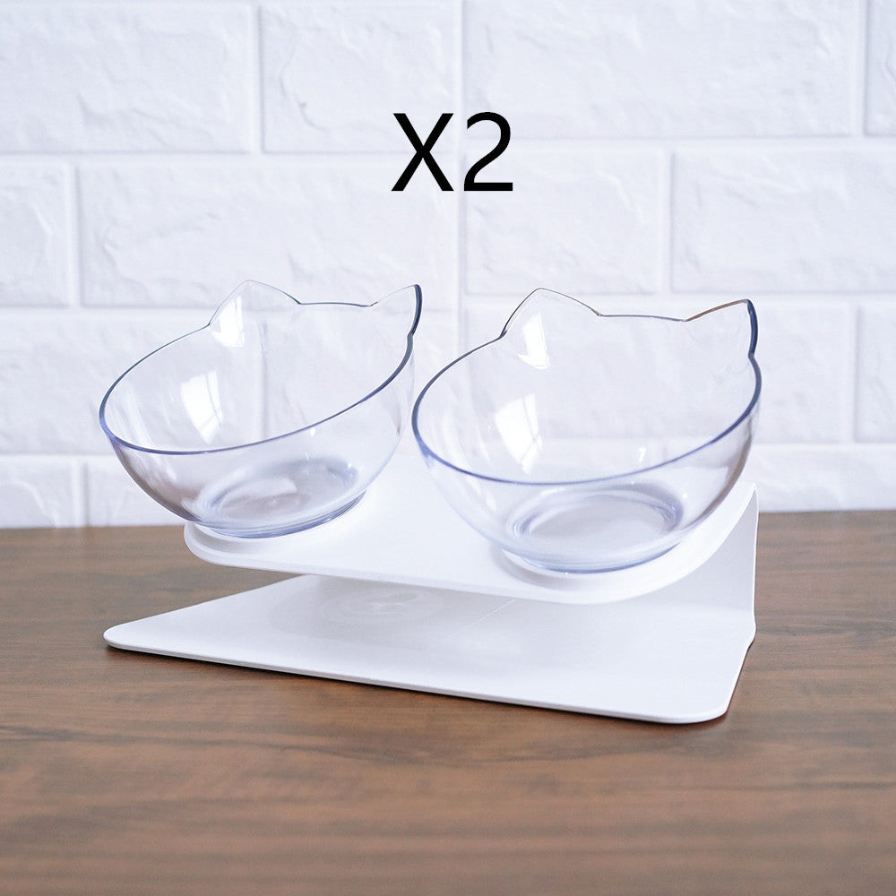 Non Slip Double Cat Bowl With Raised Stand Pet Food Pets dealsniper-net Double transparent and box2pcs