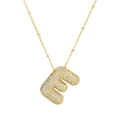 Brass Zircon Bubble Balloon Letter Pendant Necklace For Women Jewelry dealsniper-net FP2309C02E Gold