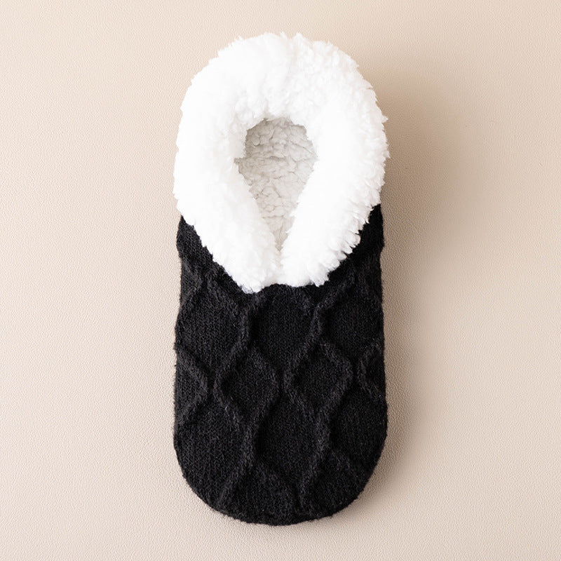 Winter Warm Short Cotton Slipper Socks Unisex Fluffy Socks Women dealsniper-net Black Free Size