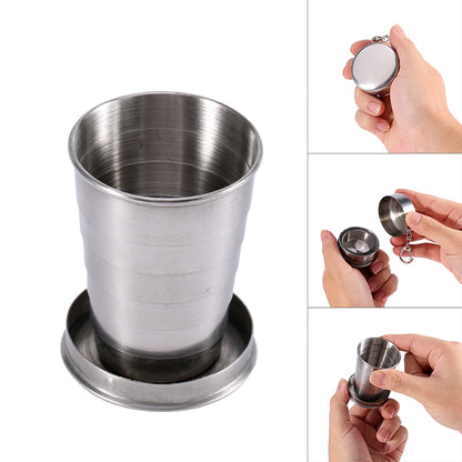 S Stainless Steel Travel Folding Cup Camp Keychain Kitchen dealsniper-net