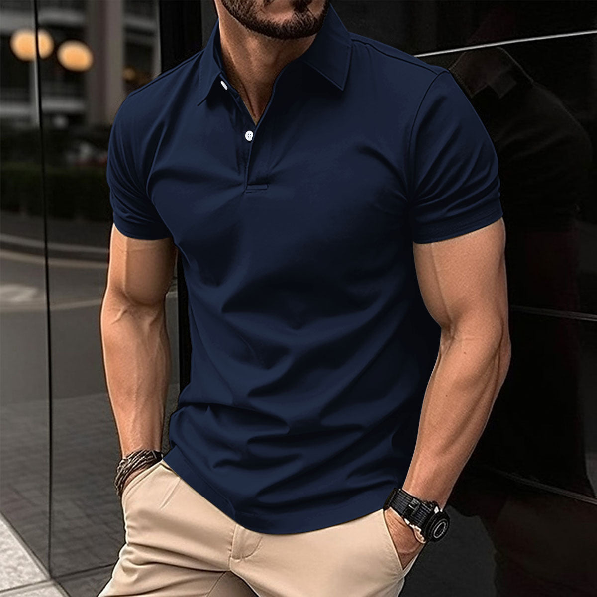 Summer Short Sleeve Polo Shirt Men Solid Color Men dealsniper-net Navy Blue 2XL