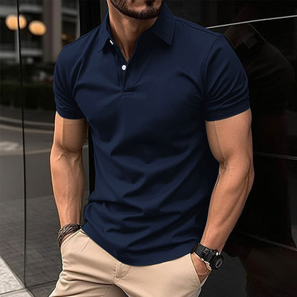 Summer Short Sleeve Polo Shirt Men Solid Color Men dealsniper-net Navy Blue 2XL