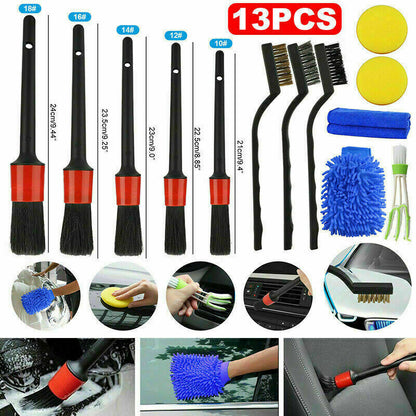 13pcs Car Detailing Brush Kit Boar Hair Vehicle Auto Engine Wheel Clean Brushes Vehicle dealsniper-net Multicolor