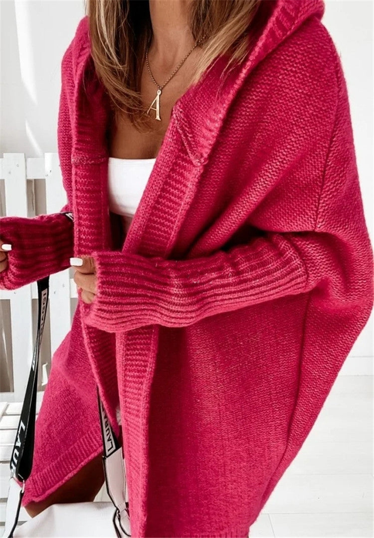 Fashion Bat Sleeve Hooded Cardigan Oversized Loose Women Gym From House Red L