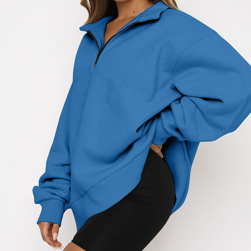 Women Sweatshirts Zip Turndown Collar Loose Casual Tops Clothes Women dealsniper-net