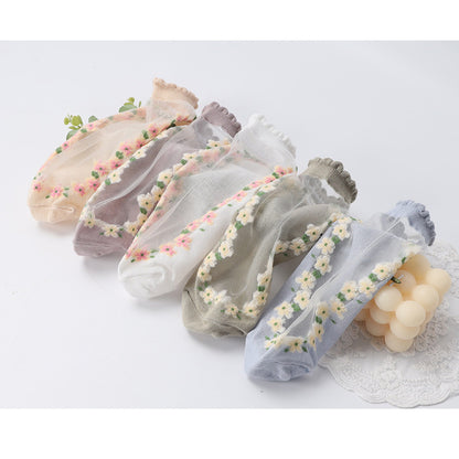 Women's Thin Spun Glass Lace Crystal Boat Socks Women DealSniper.net