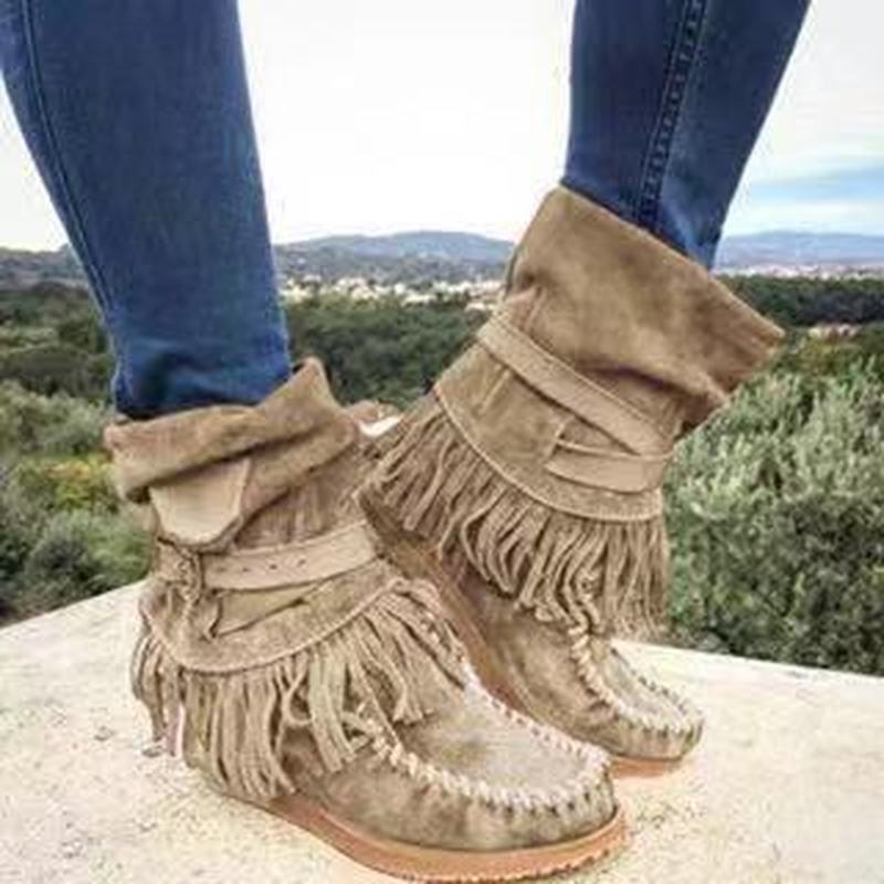 Fringe Middle Boots Women Sexy Tassel Boots Fashion Buckle Women DealSniper.net