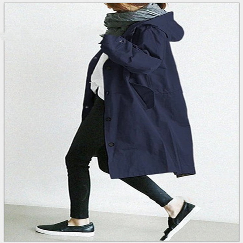 Women Windbreaker Jacket Casual Loose Button Pockets Hooded Women Gym From House