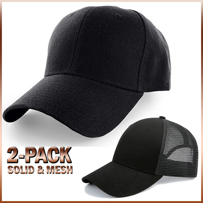 2 Pack Baseball Cap Ball Dad Hat Adjustable Plain Solid Washed Mesh Men Women Men dealsniper-net