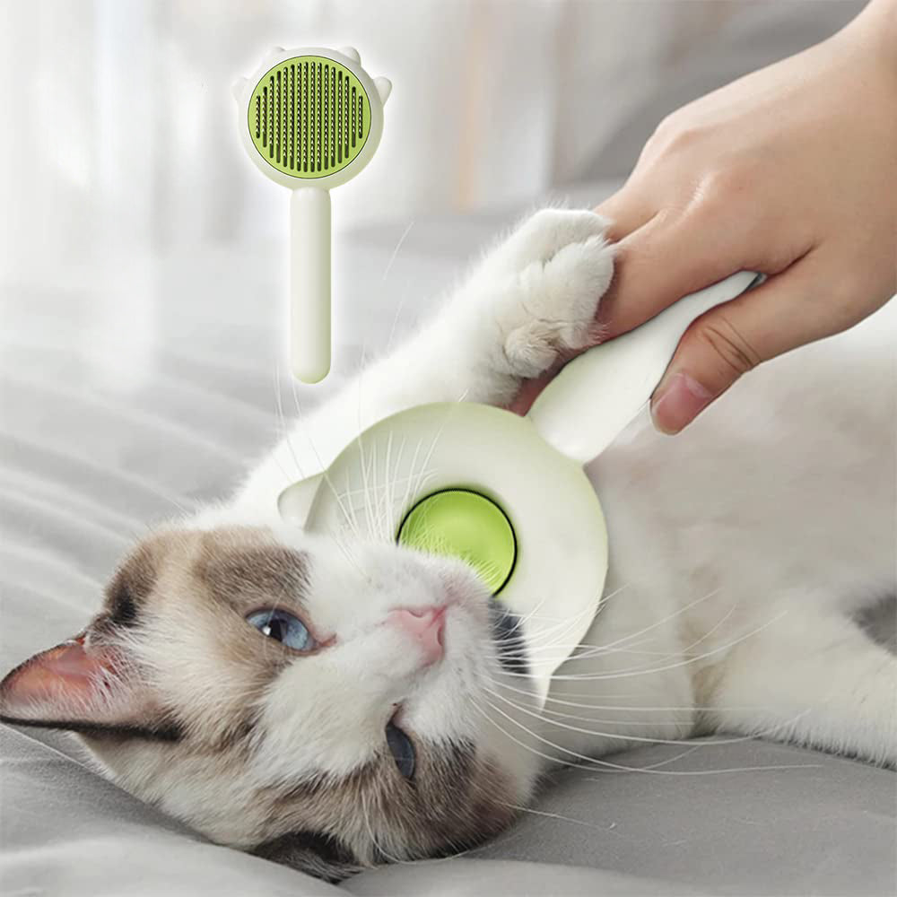 Pet Hair Cleaner Brush Cat Grooming Brush With Release Button Pets Gym From House Green