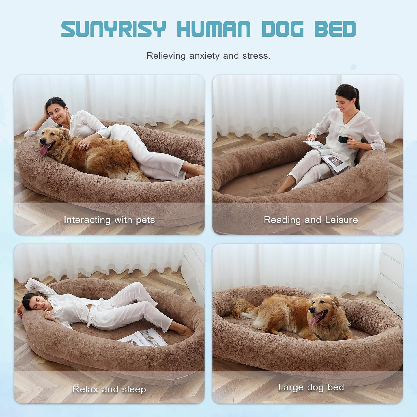 Dog Beds For Humans Size Fits You And Pets Washable Faux Fur Human Dog Bed For People Doze Off Napping Orthopedic Dog Bed Pets dealsniper-net