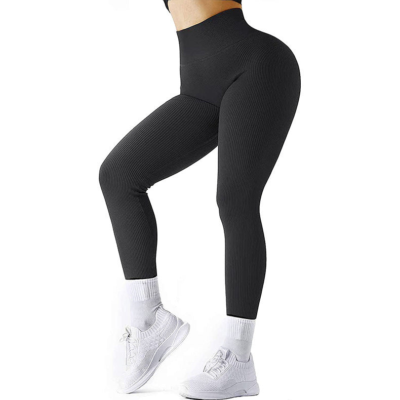 High Waist Seamless Leggings Threaded Knitted Fitness Pants Women dealsniper-net Black L