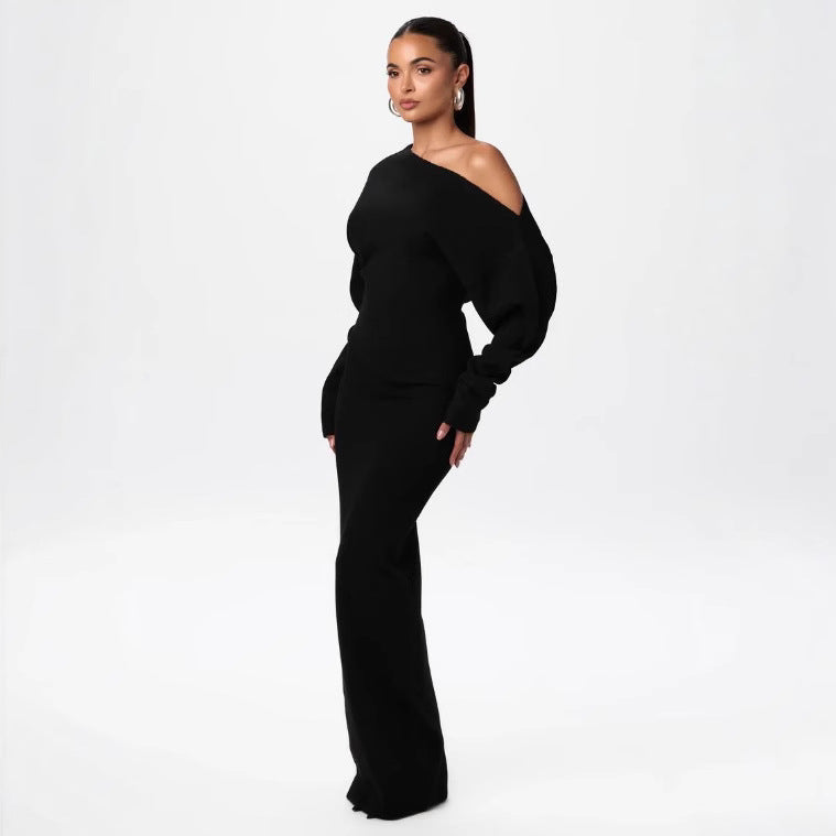 Ins Slim Long Sleeve Knitted Dress Evening Party Dresses Women Gym From House Black XS