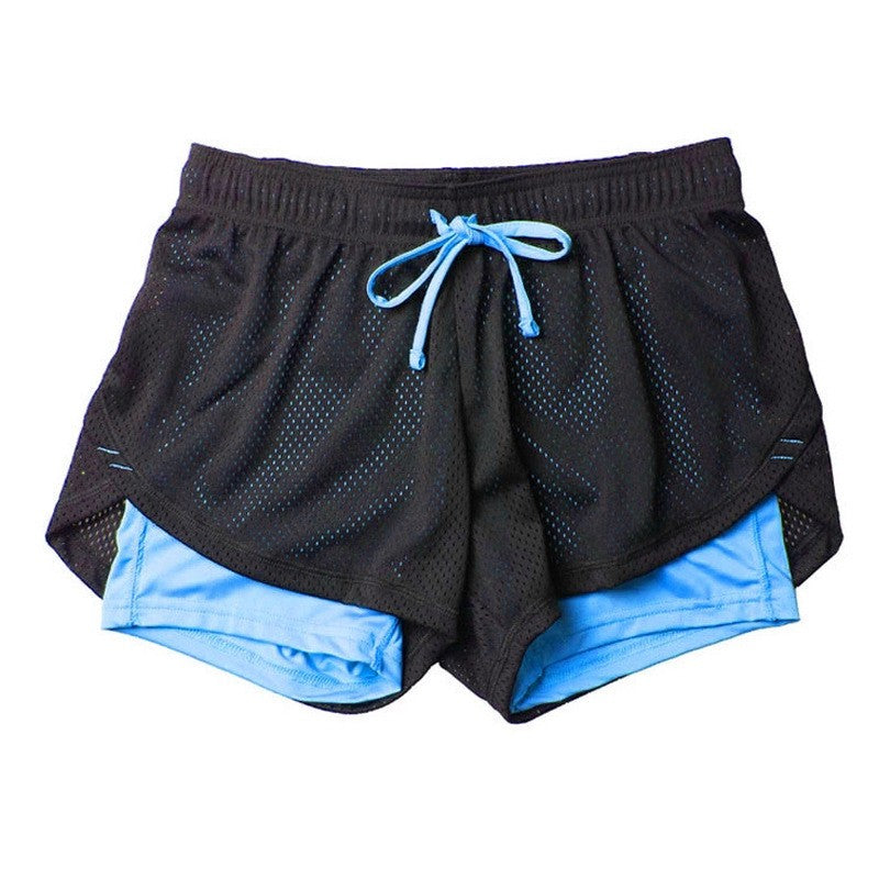 Trendy Versatile Faux Two-piece Women's Mesh Drawstring Women Gym From House Sky blue 2XL
