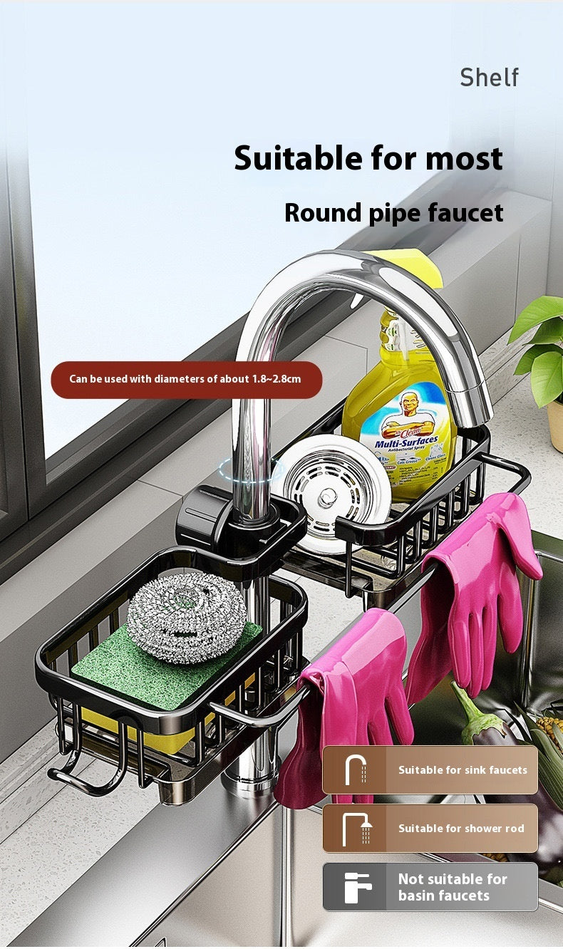 Kitchen Space Aluminum Sink Faucet Storage Rack Dishwasher Kitchen DealSniper.net