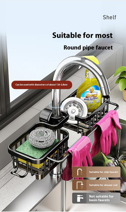 Kitchen Space Aluminum Sink Faucet Storage Rack Dishwasher Kitchen DealSniper.net