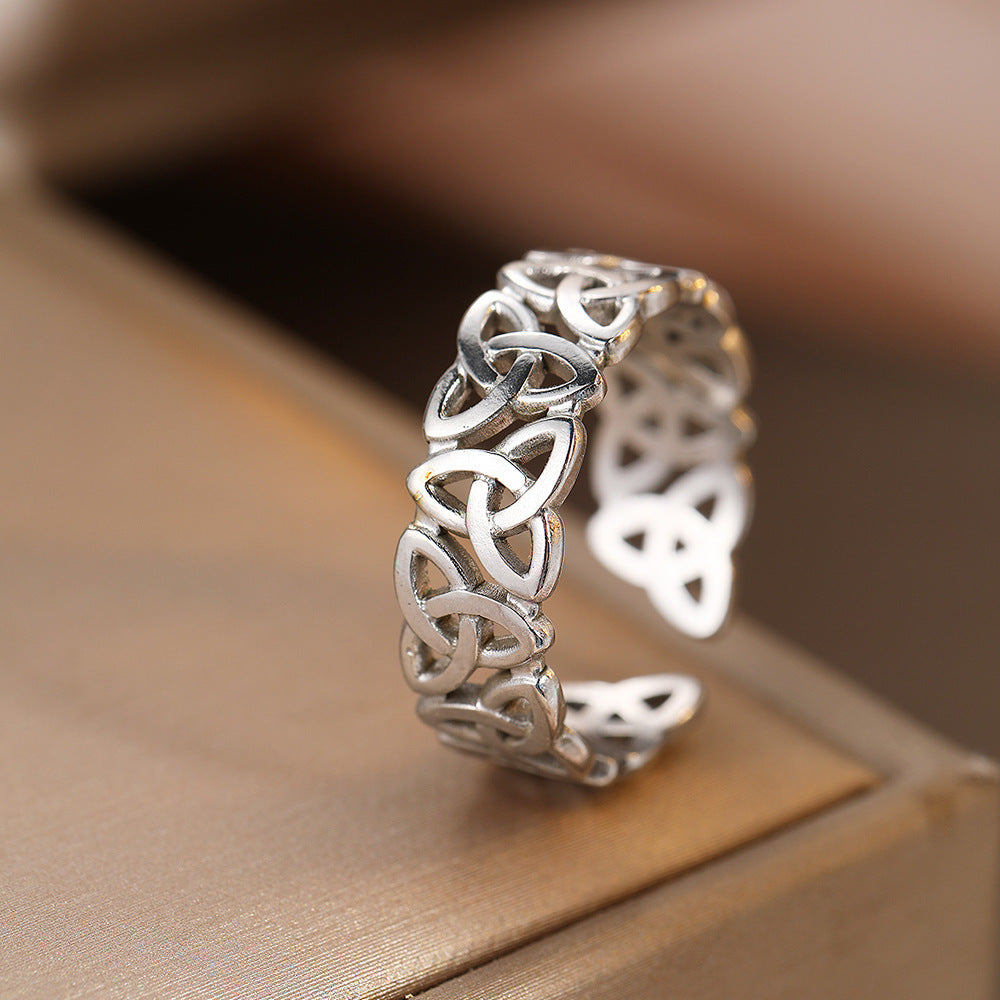 1 Piece Celtic Knot Stainless Steel Open Ring Retro Hollow Woven Band Jewelry Gym From House