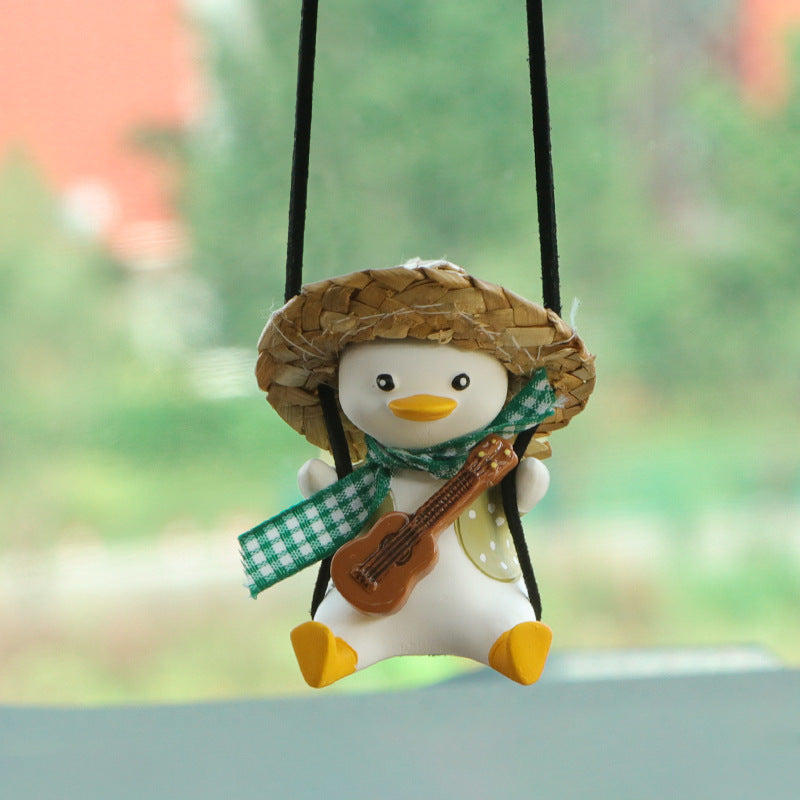 Car Pendant Cute Anime Little Duck Swing Auto Rearview Mirror Vehicle dealsniper-net Violin green duck