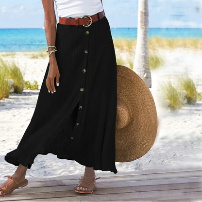 Women's Fashion Cotton Linen A-Line Hip Mid Waist Long Skirt Women dealsniper-net Black 2XL