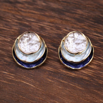 Ins Three-colored Painting Round Earrings Fashion Jewelry dealsniper-net Light Blue