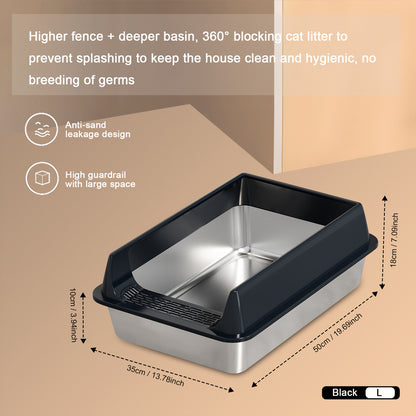Oversized Stainless Steel Litter Box Semi-enclosed Pets dealsniper-net M10 Black
