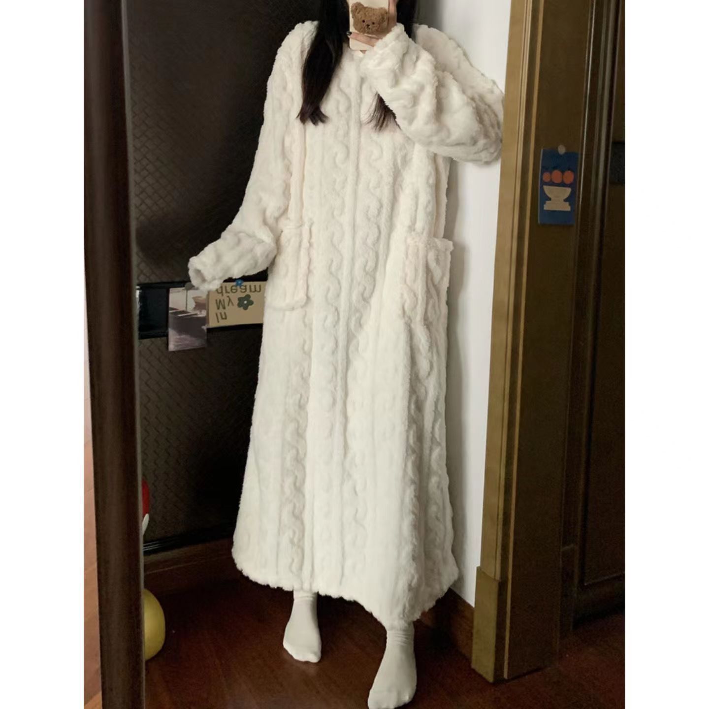 Winter Coral Fleece Sleepwear Women's Nightgown Women DealSniper.net White L