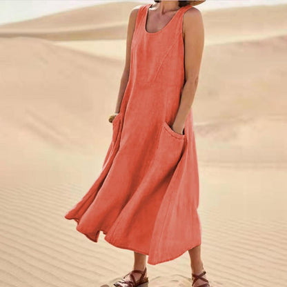 Summer Sleeveless Long Dress With Pockets Fashion Casual Women dealsniper-net