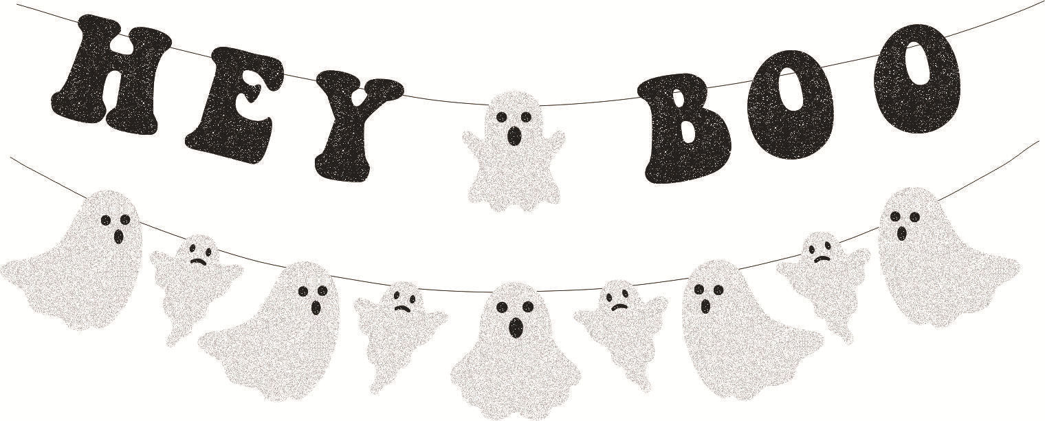 Halloween Party Hanging Flag Glitter Ghost Banner Holidays DealSniper.net HeyBoo Black