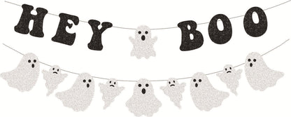 Halloween Party Hanging Flag Glitter Ghost Banner Holidays DealSniper.net HeyBoo Black