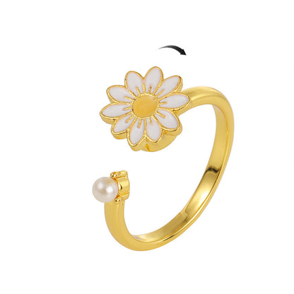 Rotating Ring Engraving Can Adjust And Alleviate Anxiety Jewelry dealsniper-net Little Daisy Pearl