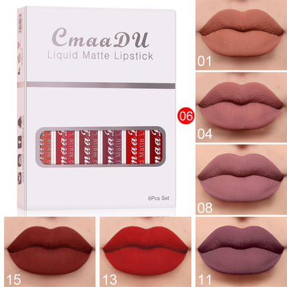 6 Boxes Of Matte Non-stick Cup Waterproof Lipstick Long Lasting Lip Gloss Deals dealsniper-net F