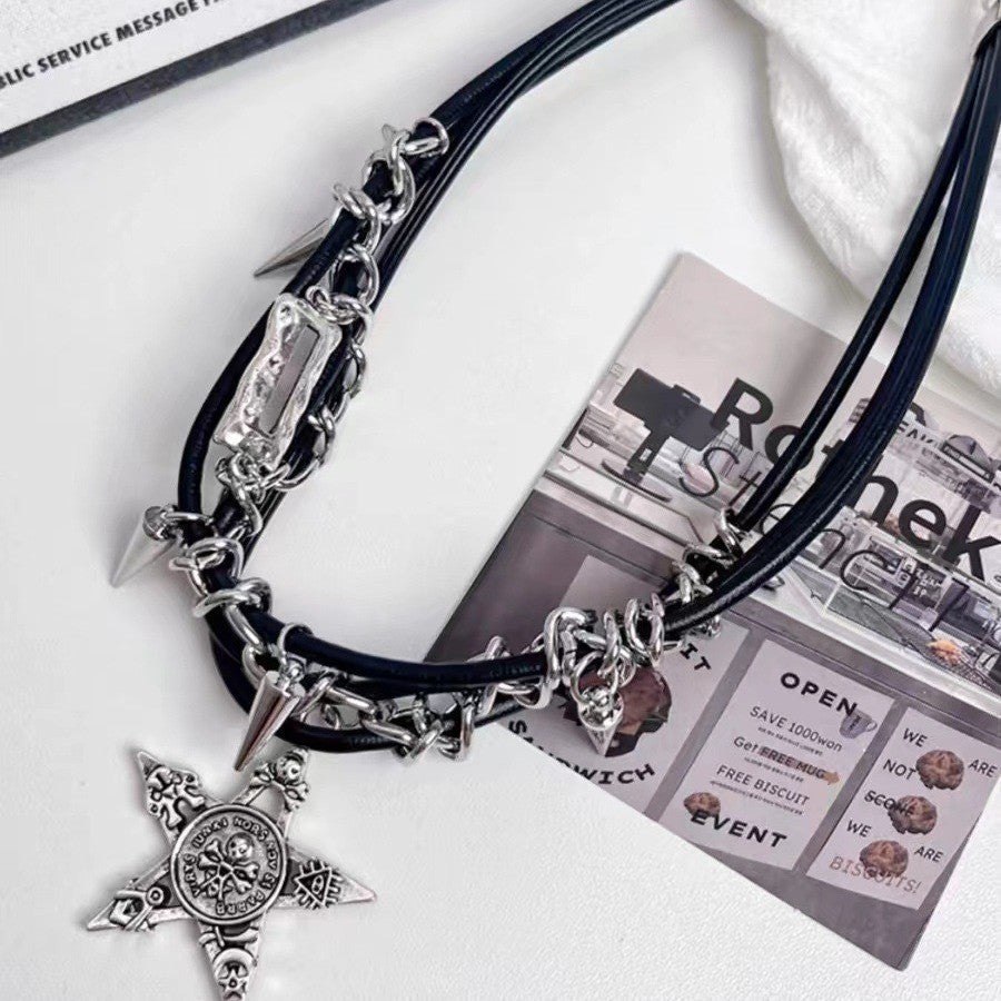 Y2k Rivets Skull Stars Pendants Necklaces Hot Girls Gothic Punk Jewelry Gym From House