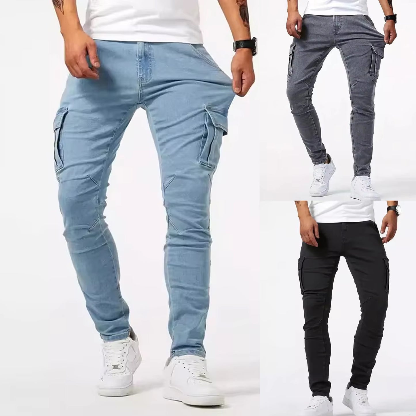 Man's Casual Cargo Pants Stylish Tide Brand Stretch Pants Men null