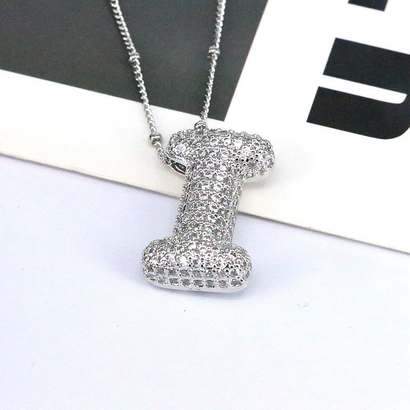 Brass Zircon Bubble Balloon Letter Pendant Necklace For Women Jewelry dealsniper-net FP2309C02I Silvery