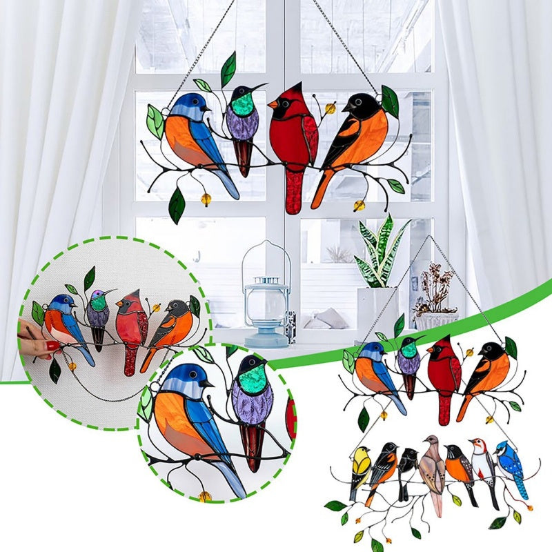 Metal Stained Bird Panel Glass Window Hanging Wall Decor Home Decor dealsniper-net