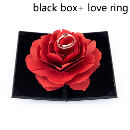 3D Love Box Heart-shaped Rose Flower Rotating Ring Box Valentines Day Gift Holidays DealSniper.net Black box and ring