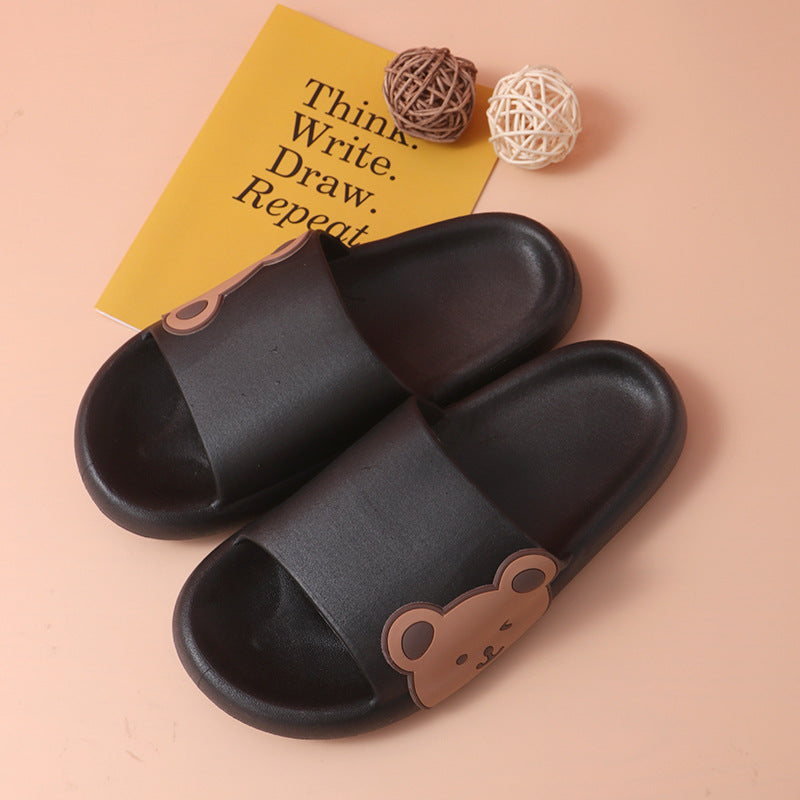 Cute Bear Slippers Summer Beach Shoes Bathroom Slippers Women Gym From House Side bear black 36to37