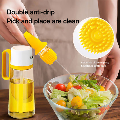 2 In 1 Oil Dispenser With Silicon Brush BBQ Oil Spray Glass Bottle Kitchen dealsniper-net