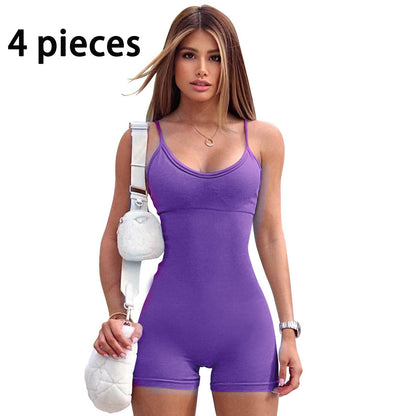 Spaghetti Strap Shorts Jumpsuit Sports Yoga Workout Tight