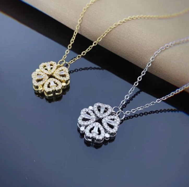 Retro Magnetic Folding Heart Shaped Four Leaf Clover Chain Gifts Holidays dealsniper-net Gold and Silver 1set