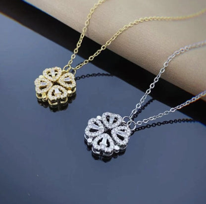 Retro Magnetic Folding Heart Shaped Four Leaf Clover Chain Gifts Holidays dealsniper-net Gold and Silver 1set