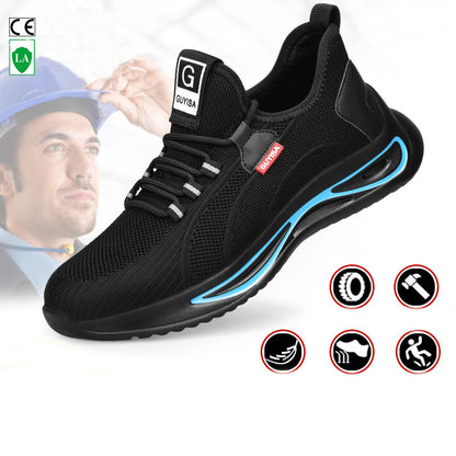 Steel Toe Shoes For Men Work Safety Shoes Nonslip Indestructible Sneakers Men dealsniper-net Black blue trim Size39