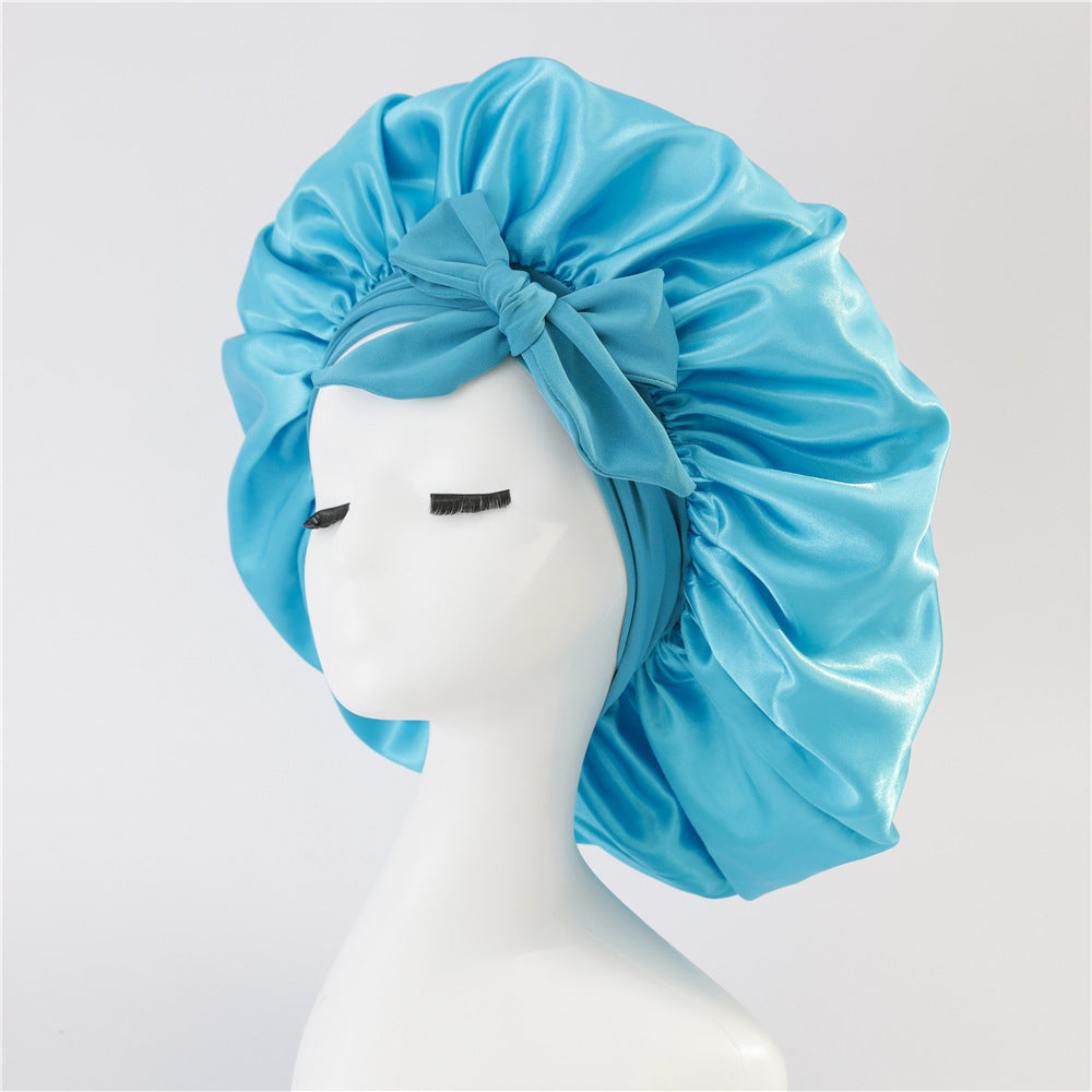 New Silk Bonnet For Sleeping Women Satin Bonnet Hair Bonnet Beauty dealsniper-net Dark Blue