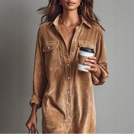 Turn-Down Collar Buttons Chic Casual Dress Women Gym From House