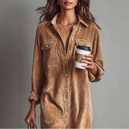 Turn-Down Collar Buttons Chic Casual Dress Women Gym From House